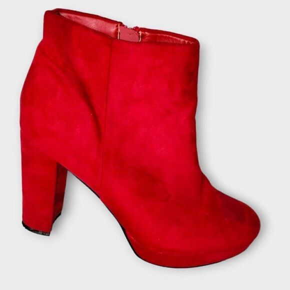 Dream Pairs Womens Boots Sz 9.5‎ Sianna Red Suede Heels Block Zip Chunky Ankle - Picture 3 of 9